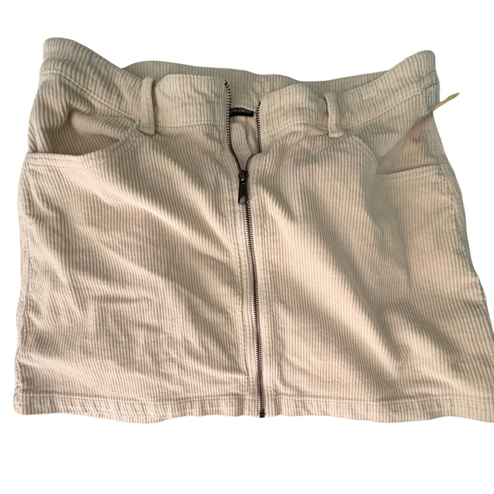 American Eagle Corduroy Mini Skirt Women 14 Cream Excellent Front Zip Stretch
